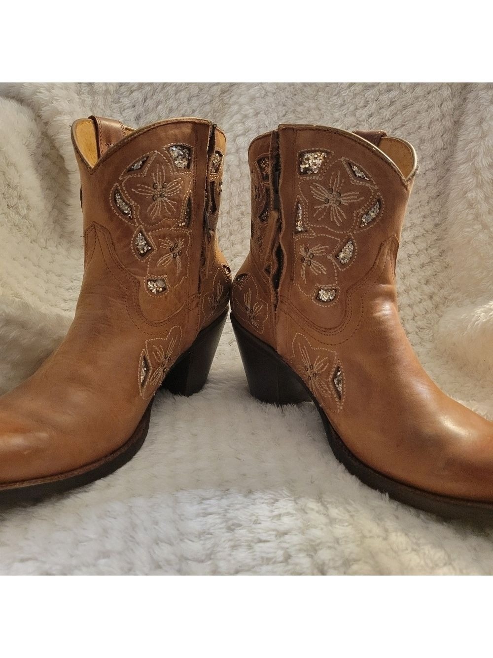 Shyanne Western Ankle Tan Bling Boots Size 9 Country Farm RODEO - Picture 3 of 8